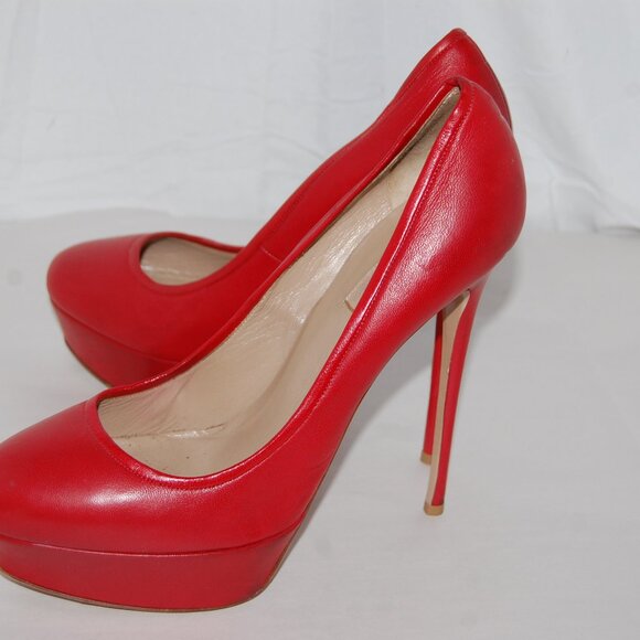 40.5US 10❤️ VALENTINO Red Leather Platform High Heels Pumps ITALY - Picture 13 of 16